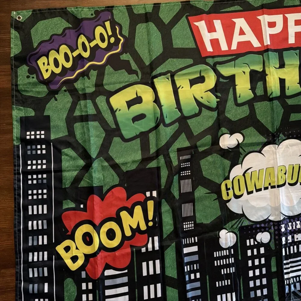 Turtles Theme Happy Birthday 3x5 Ft. Banner Cartoon 44 x 70